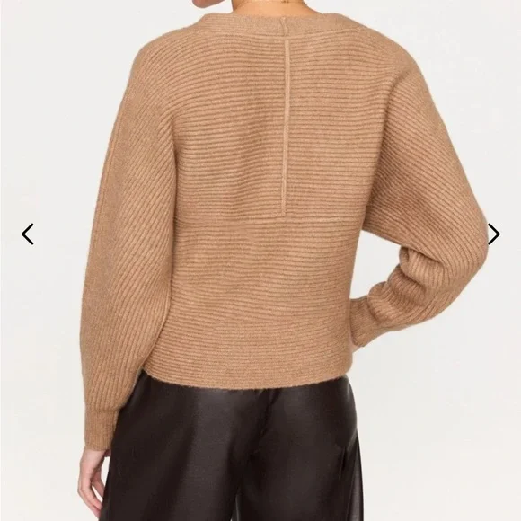 Brochu Walker Camel Ribbed Crossover Knit Wool Blend Sweater Top